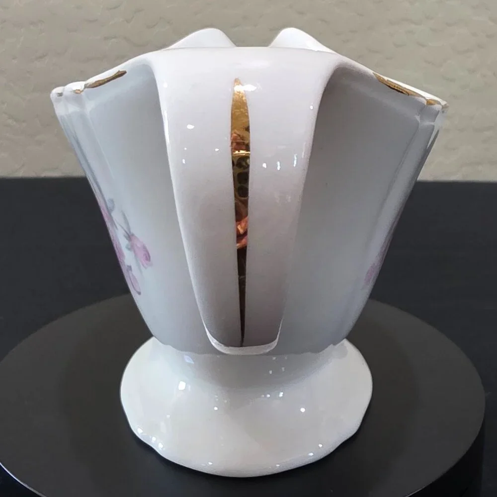 1952 Handled Floral Gravy Boat Edwin M. Knowles Light Pink Rose Gold Trimmed
